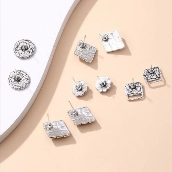 ANTIQUED Silver Stud Earrings - Picture 2 of 4